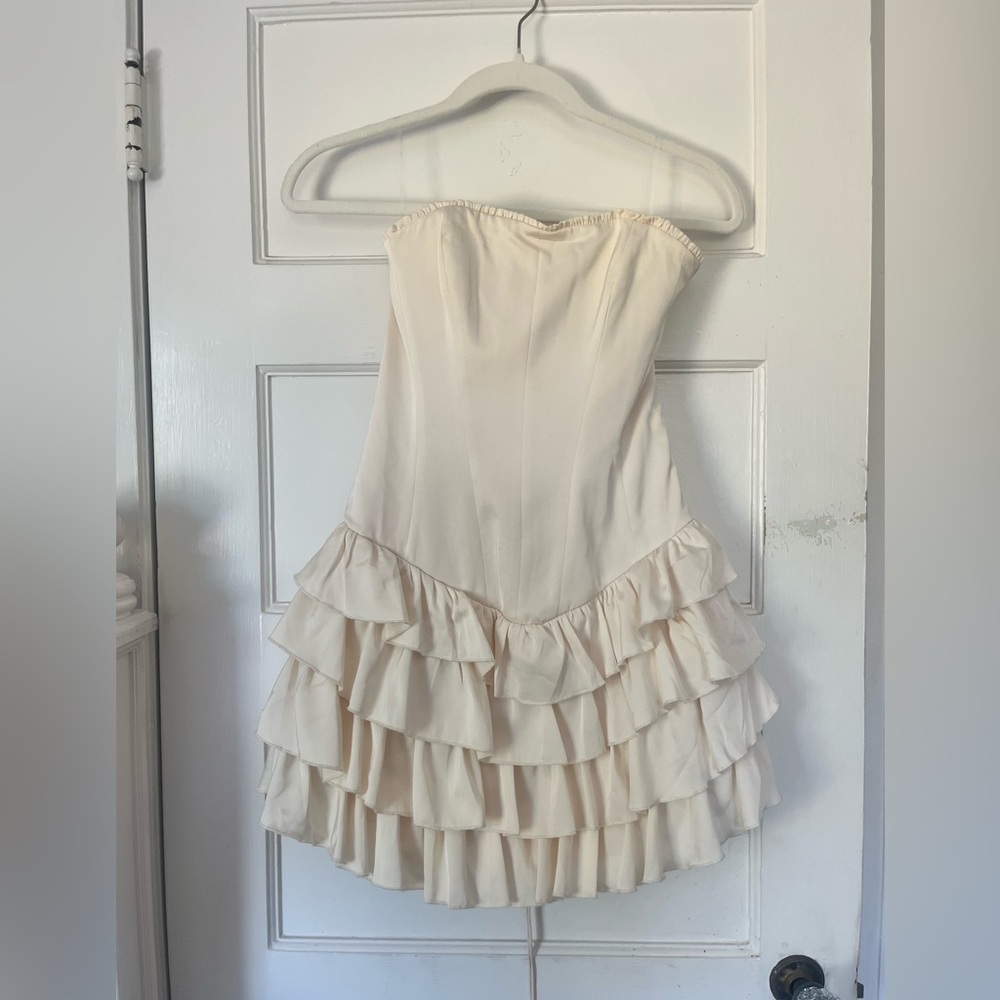 Elegant Cream Strapless Ruffle Dress